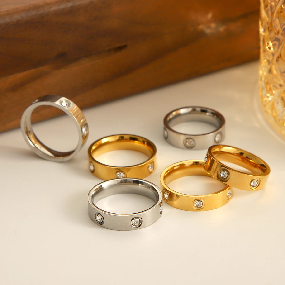 Minimalist Korean Stainless Steel Ring For Woman Man Cubic Zirconia Simple Round Circle Ladies Wedding Engagement Jewellery Gift