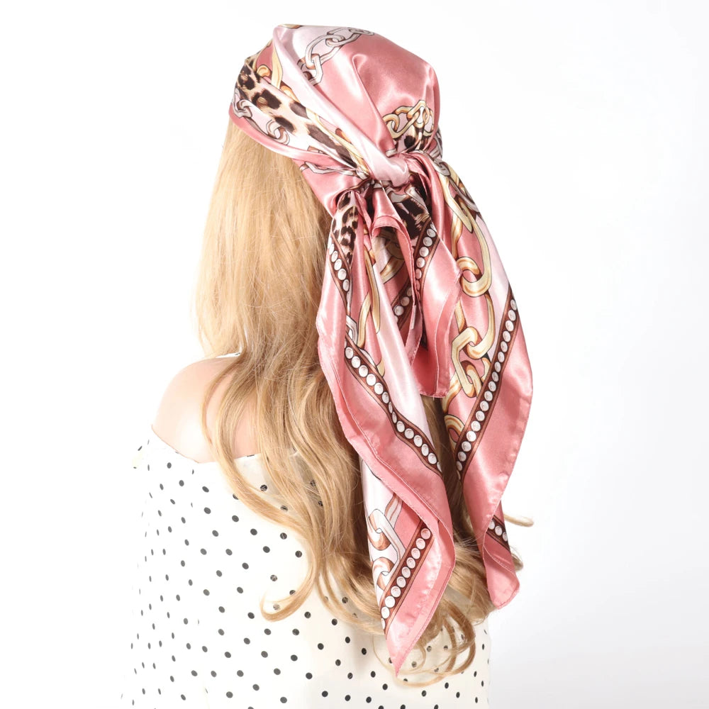 Silk Head Scarf Women Luxury Fashion Hair Scarve Summer Foulard Femme Satin Shawl Kerchief 90cm Square Headscarf Bandana Cheveux