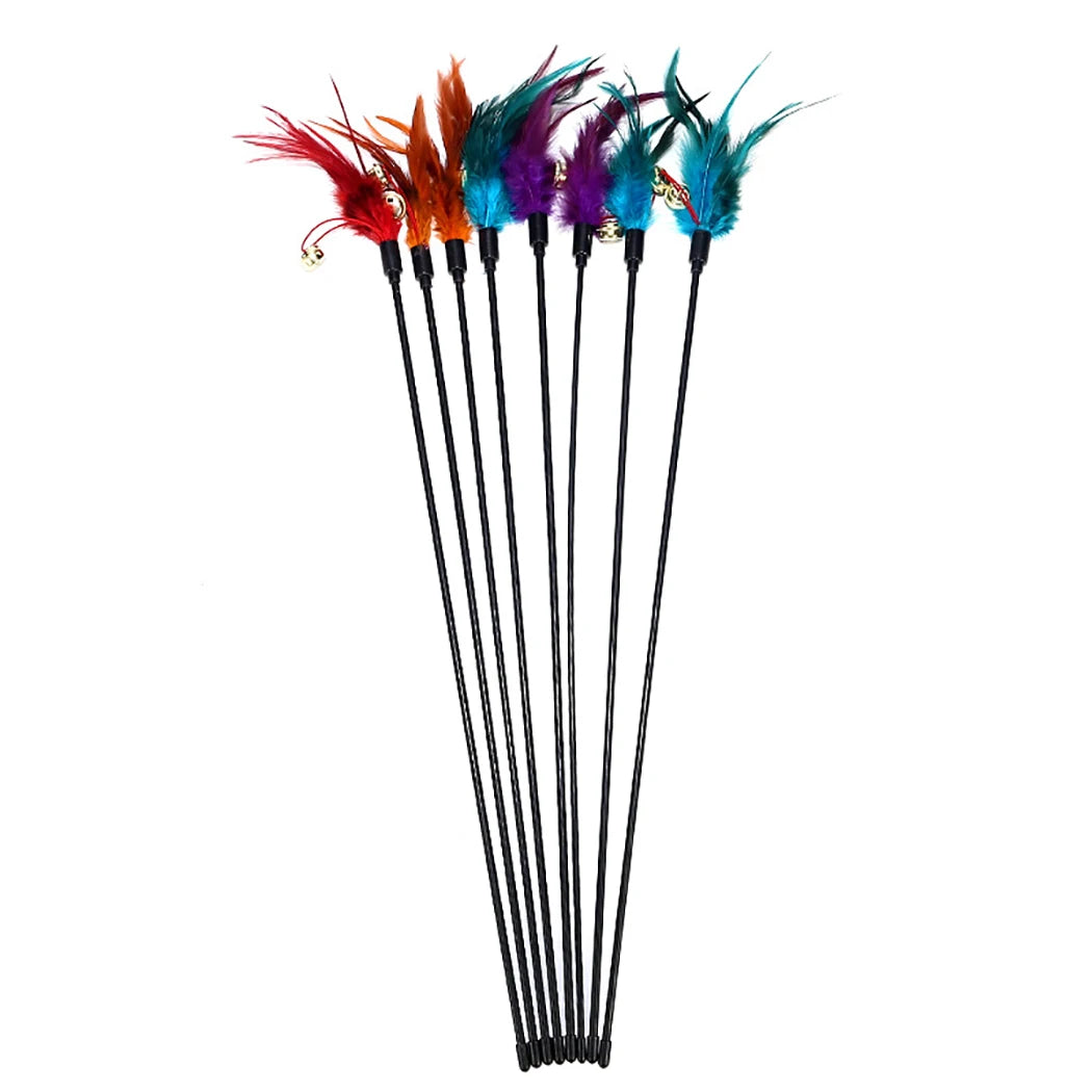 1pcs Cat Toy Cat Teaser Cat Toys Make A Cat Stick Feather with Small Bell Natural Like Birds for Cats Dropshipping Pet Toys