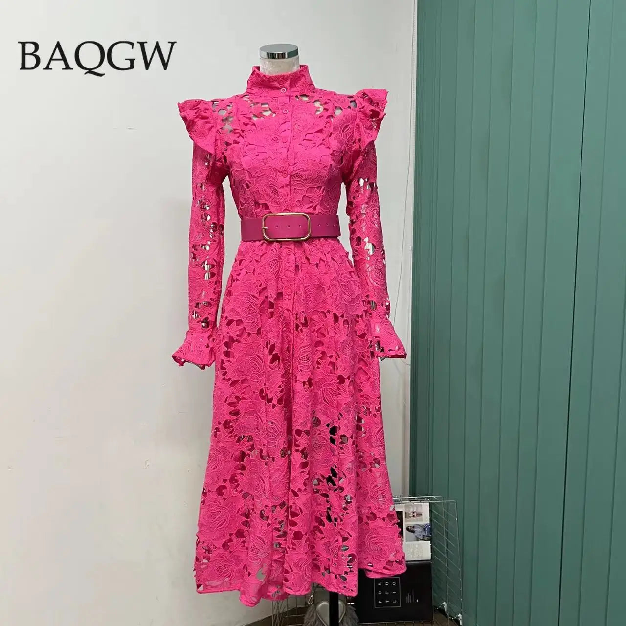 Minimalist Solid Dresses for Women Stand Collar Long Sleeve High Waist Spliced Hollow Out Slim Chic Dress Female Summer 2023