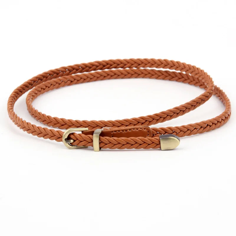 Woven Thin Belt Women's Fashion Casual Versatile Coat Girdle Gothic Retro Red Pin Pu Buckle Waistband