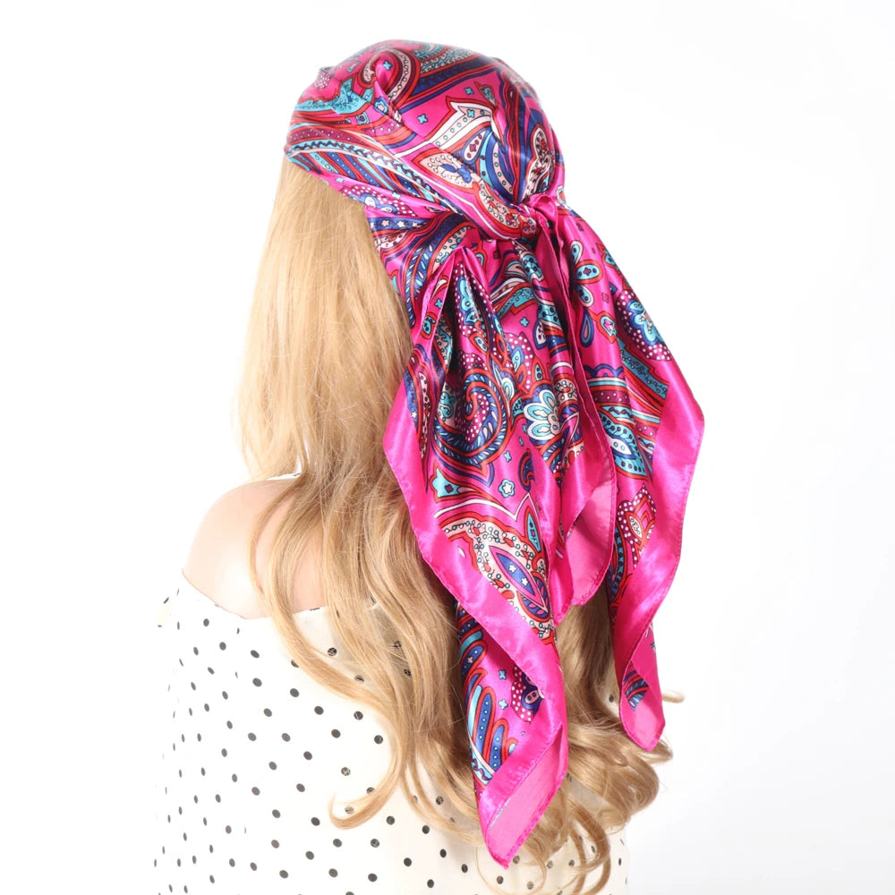 Silk Head Scarf Women Luxury Fashion Hair Scarve Summer Foulard Femme Satin Shawl Kerchief 90cm Square Headscarf Bandana Cheveux