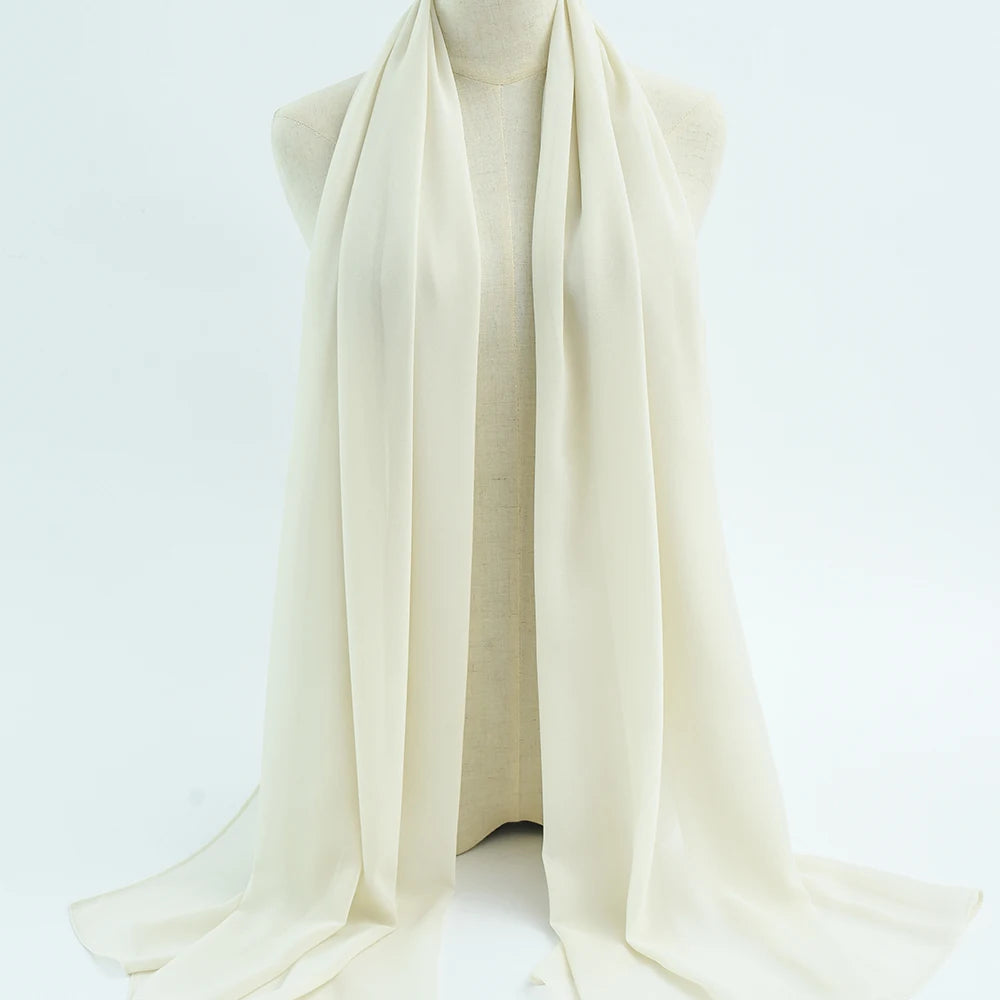 Fashion Pearl Chiffon Hijab Shawls Of Muslim Women Solid Color Head Wraps Scarf For Ladies