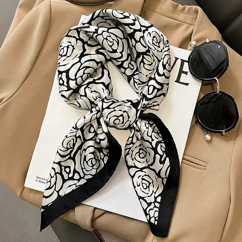 Luxury Brand Silk Square Plaid Scarf Women Satin Neck Hair Tie Band Soft work neckerchife 2024 NEW Hijab Head Female Foulard