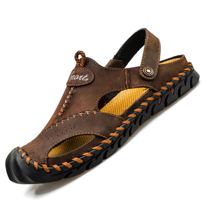 Summer Sandals Men Leather Classic Roman Sandals Comfort Slipper Outdoor Beach Rubber Flip Flops Men Water Trekking Sandals