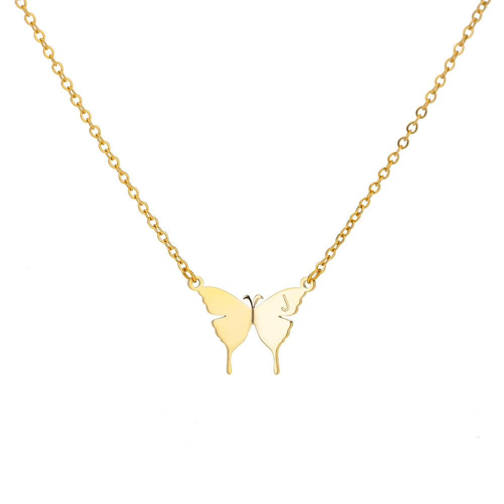 Stainless Steel Butterfly Initial Letter Necklaces For Women Minimalist Gold Color Butterfly Name Necklace Wedding Jewelry BFF