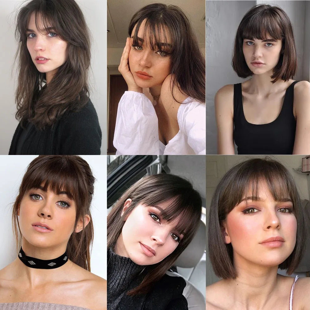 Fake Hair Bangs Natural Air Bangs Wig Clip-In Extensions Synthetic Air Bangs Clip On Wispy Bangs Fringe With Temples Hairpieces