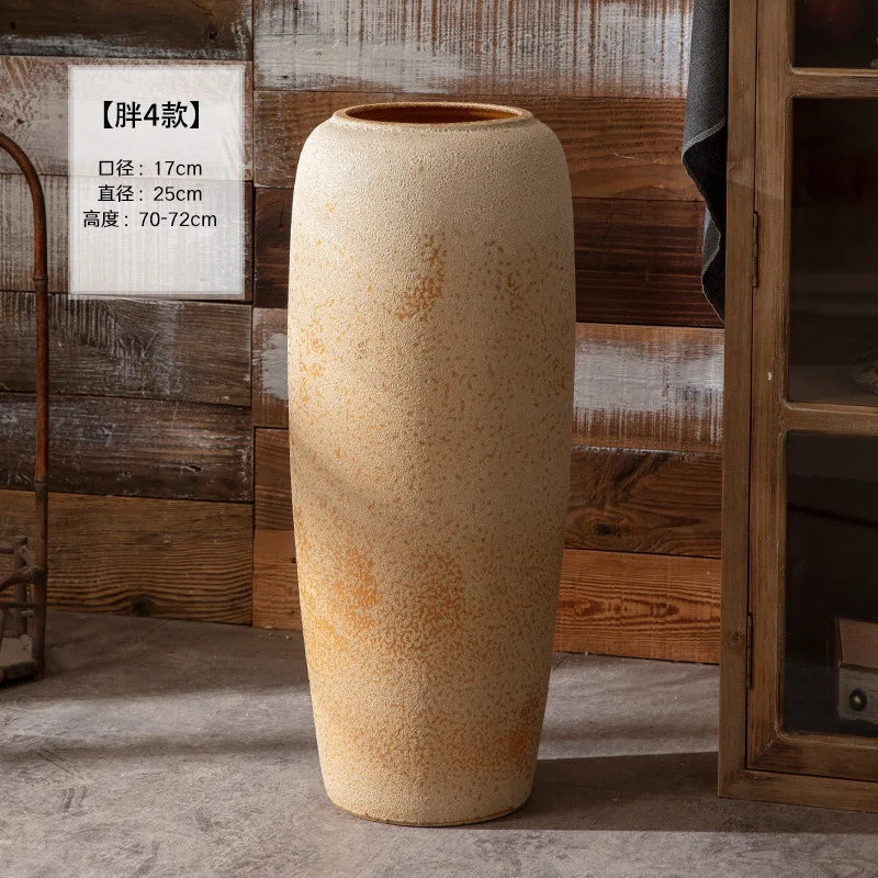 Floor Vase Jingdezhen Ceramic Large Vase Retro Nostalgic Handcrafted Rough Pottery Jar Living Room Vase Decoration