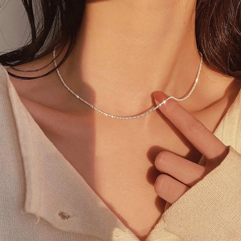 Women Necklace Single-Layer Design Choker Necklace With Broken Rhinestones Adjustable Extension Length Necklace Jewelry Piece
