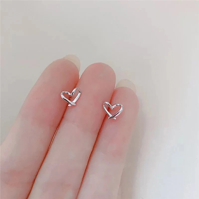 Tiny Minimalist Korean Mini Small Heart Stars Stud Earrings For Women Butterfly Heart Star Piercing Ear Studs