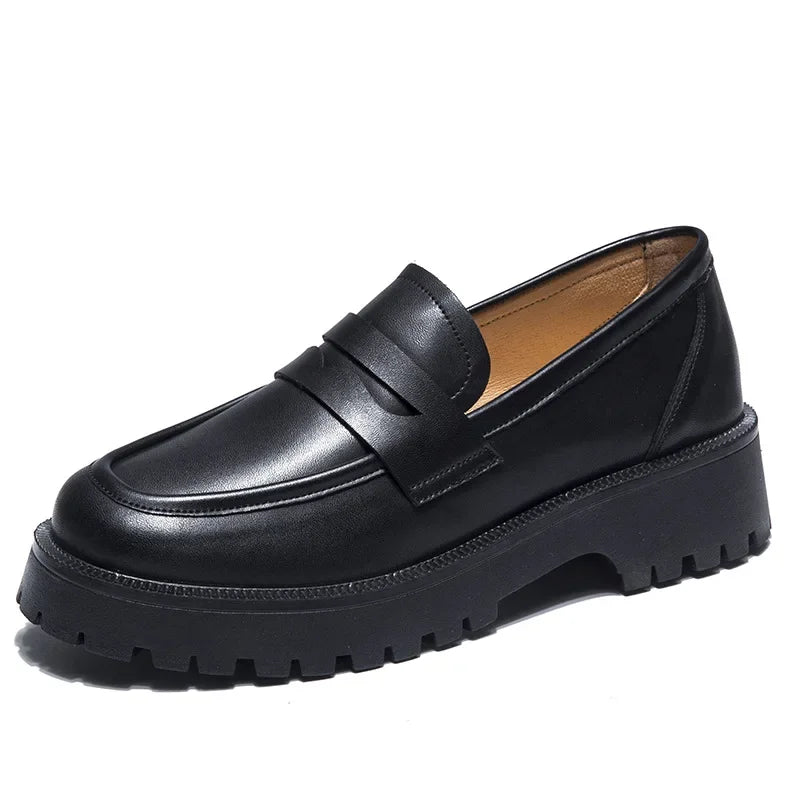 Genuine Leather Spring Autumn Shoes Female British Style 2025 New Thick-soled College Style Casual Loafers Fashion Shoes Girls