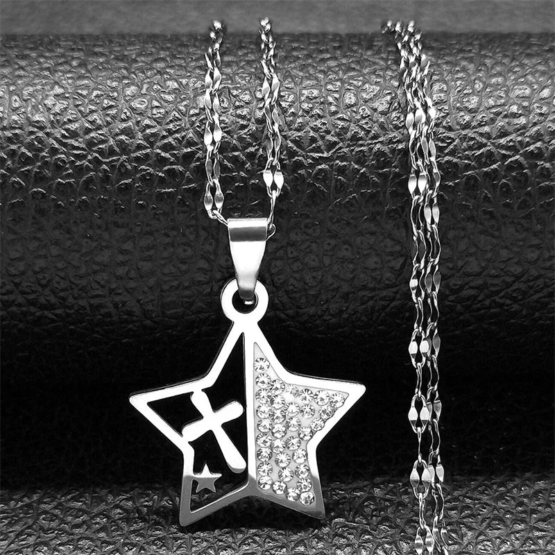 Simple Cross Pendant Necklace Stainless Steel Crystal Jesus Christ Necklaces Religious Jewelry corrente feminina N8249S02