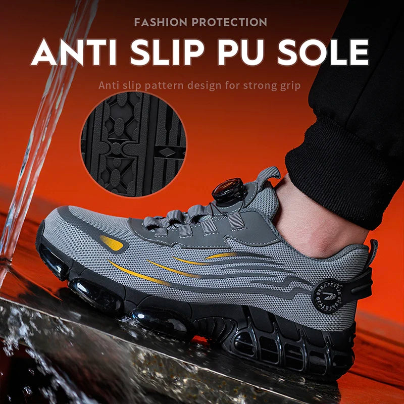 Rotary Button Safety Shoes for Men Anti-impact and Anti-piercing Work Shoes Fashionable Men's Sports Shoes Breathable Work Boots