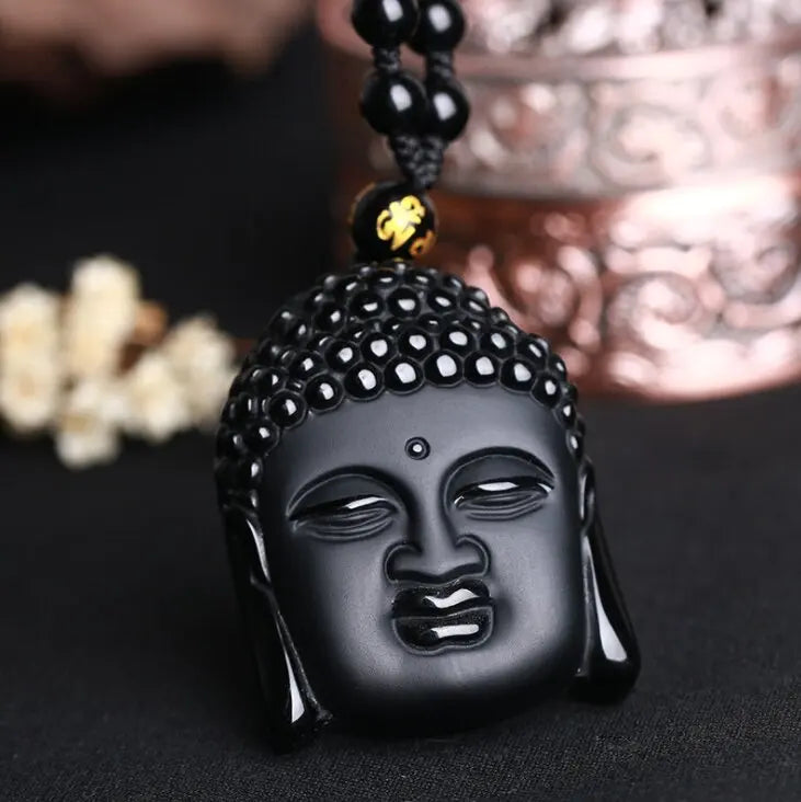 Natural Black Obsidian Money Buddha Pendant Necklace Chinese Hand Carved  Accessories Amulet for Men Women Fashion Jewelry
