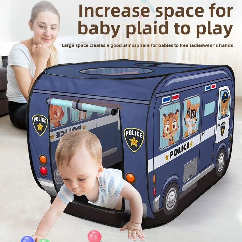 Camping Children's Play Foldable Tent Popup Playhouse Fire Truck Police Car Kids Tent Car for Indoor Outdoor Game Bus Toys House