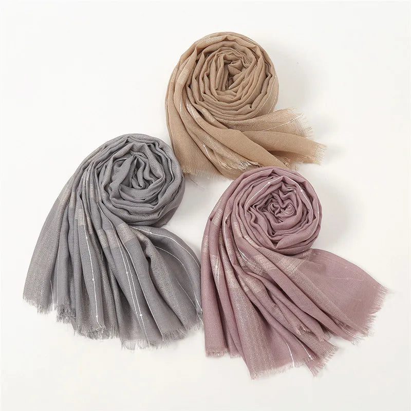 Plain Lurex Glitter Sequin Striped 100% Polyester Fringe Shawl Scarf Lady High Quality Wrap Pashmina Stole Bufandas Muslim Hijab