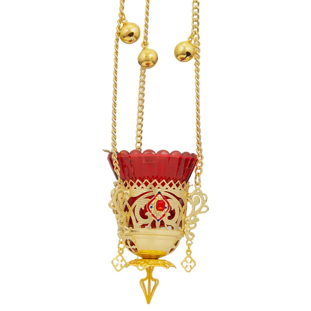 Orthodox Christian Hanging Oil Lamp,Orthodox Vigil Oil Lamps with Red Glass Cup,for Religious Ceremonies and Daily Use