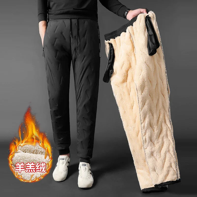 Lamb Feather Pants Men's Lined Fleece Pants Men's Cashmere Sports Pants Men's Autumn Winter Casual Jogging Pants Winter Warm