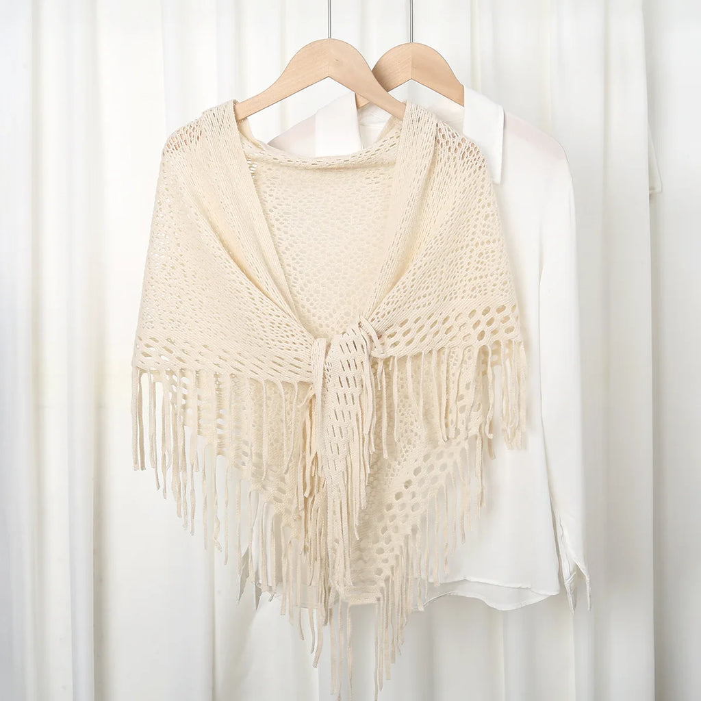 Women Triangle Scarf for Church Prayer Shawl Embroidered Lace Veil Floral Tassel Veils Mantillas for The Church's Pendant Scarve