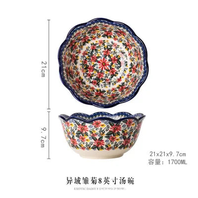 New Ceramic Bowls Polish Style Bakeware Baking Binaural Bowl With Handle  Tableware Salad Dessert Steak Pasta Plate