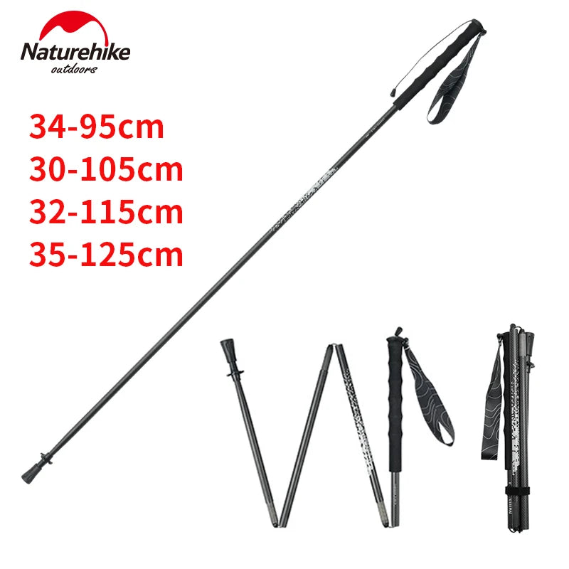 Naturehike Folding Trekking Pole 3K Carbon Fiber Ultralight Collapsible Cane Portable Walking Staff for Outdoor Hiking Sticks
