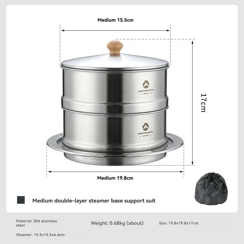 Campingmoon S363-2S Outdoor Cookware Set Stackable Camping Light Weight Causal Stainless Steel Food Steamer for Camping