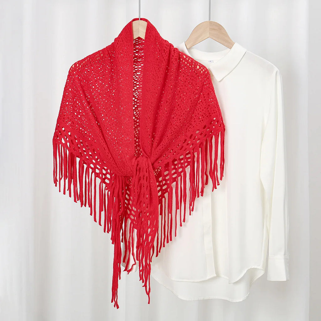 Women Triangle Scarf for Church Prayer Shawl Embroidered Lace Veil Floral Tassel Veils Mantillas for The Church's Pendant Scarve