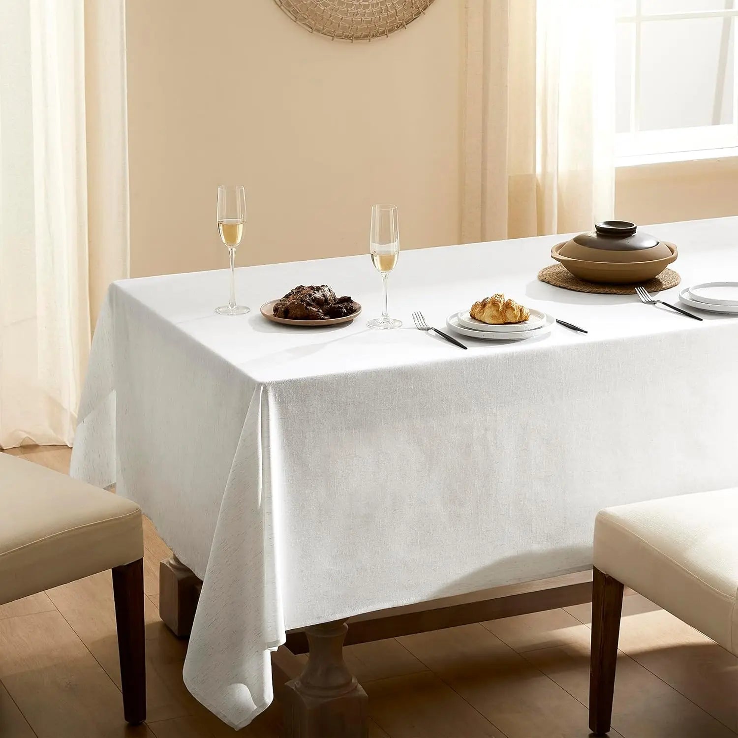 Cream Tablecloth for Rectangle Table Linen Cotton Blend Burlap Kitchen Dining Oblong Table Cloth County Neutral Decoration