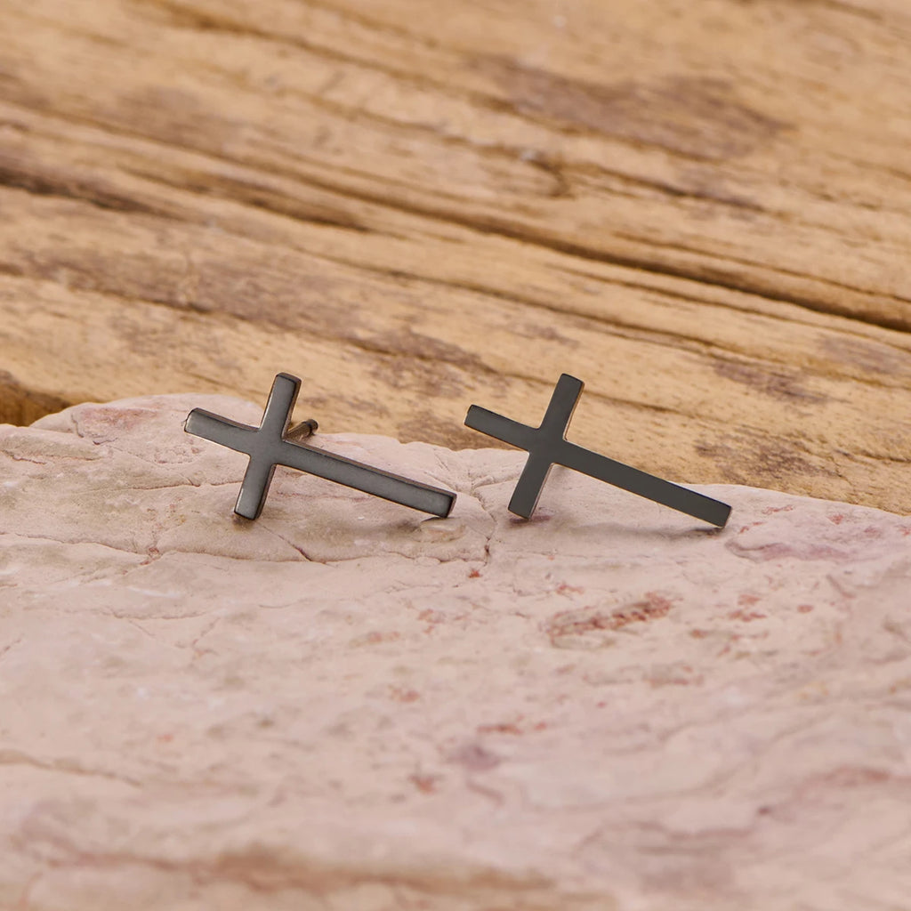 Simple Big Cross Earrings Brinco Stainless Steel Mini Stud Earring for Women Punk Crucifix Cartilage Tragus Ear Piercing Jewelry