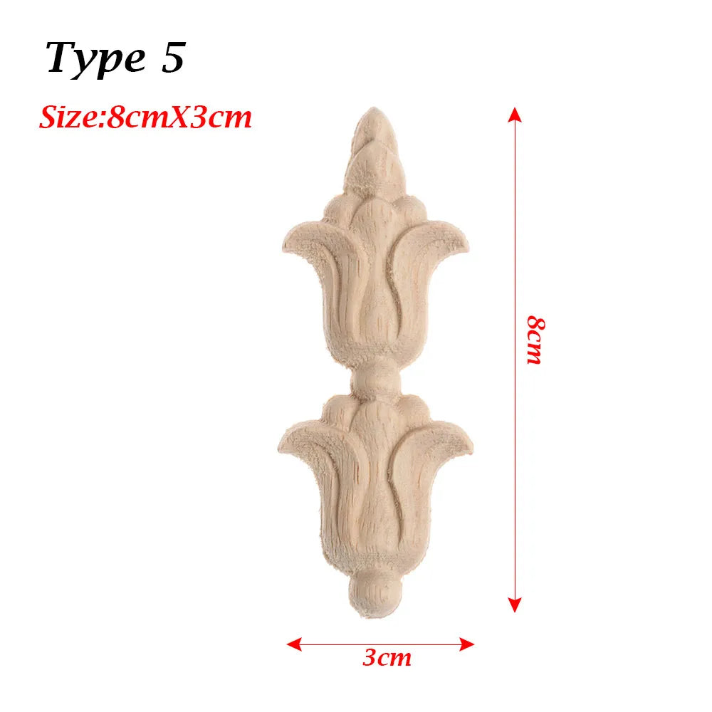 Floral Carved Corner Appliques Woodcarving Rose Natural Wooden Crafts Unpainted Door Adornment Furniture Ornament Home Decor