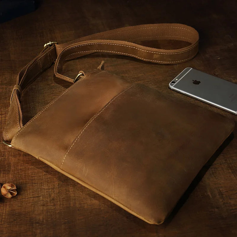 Luufan Simple Design Men's Messenger Bag Crazy Horse Leather Shoulder Bag Business Briefcase Crossbody Bag Male Daily Work Tote