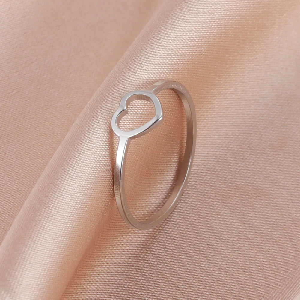 HIPEE Fashion Women Finger Hollow Heart Ring for Female Stainless Steel Love Rings Minimalist Fashion Jewelry Women Wife Gift