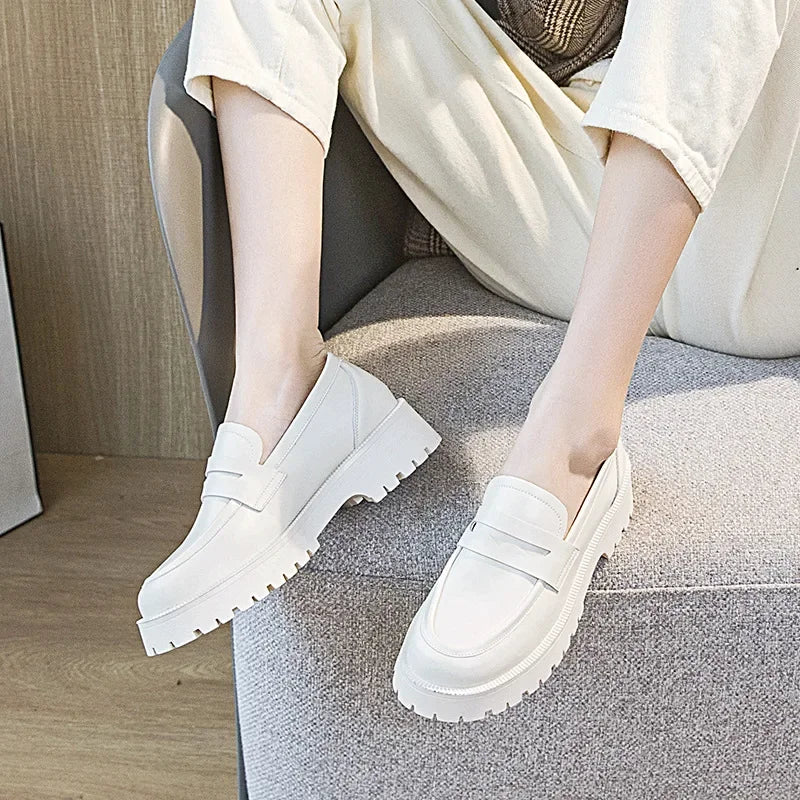 Genuine Leather Spring Autumn Shoes Female British Style 2025 New Thick-soled College Style Casual Loafers Fashion Shoes Girls