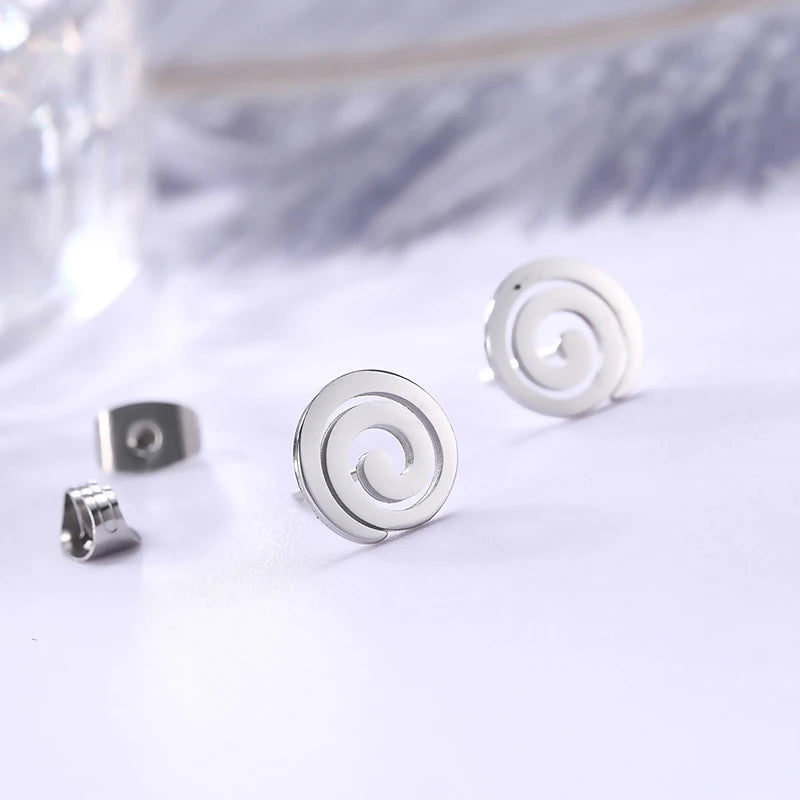 Skyrim Stainless Steel Spiral Swirl Stud Earring for Women Girls Minimalist Geometric Ear Studs 2025 Trendy Jewelry Wholesale
