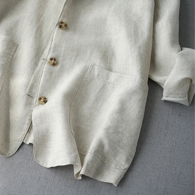 Linen Thin Jacket Women's Spring Loose Fitting Womens Simple Casual Top Western  Clothes Outer Garment Chaquetas Mujer Verano