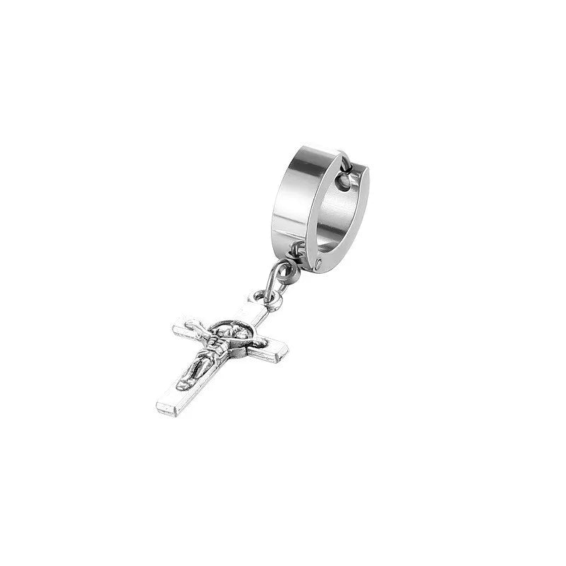 Classic Simple Cross Pendant Earrings Stainless Steel Fashion Vintage Geometric Stud Ear Jewelry Party Gifts For Women Men