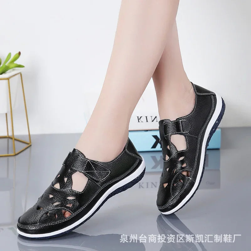 Women's Sandals 2020 Summer Genuine Leather Handmade Ladies Shoe Leather Sandals Women Flats Beach shoes Retro Mother Shoes
