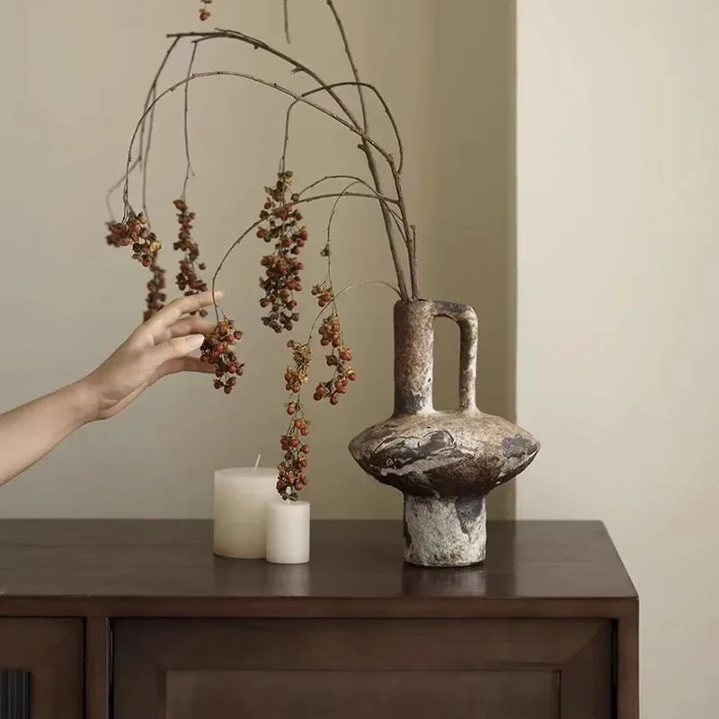 Ceramic Vase, Vintage Coarse Pottery Rusty Spotted Flower Vase, Desktop Ornament, Wabi Sabi Style, Zen Flower Arrangement
