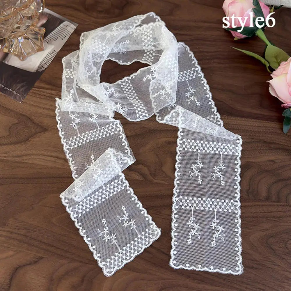 Sweet Flower Retro Lace Neck Strap Transparent Dressing Decoration Hair Band Korean Style Neckerchief Long Ribbon Head Scarf