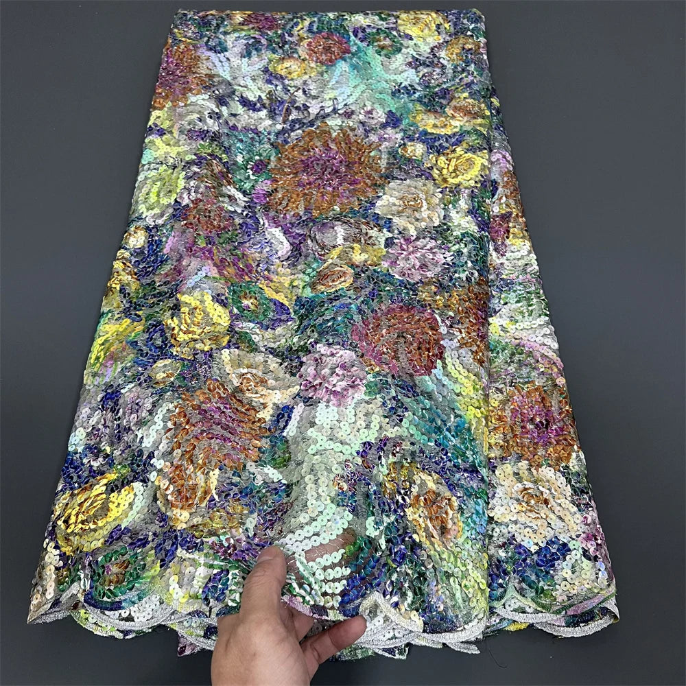 Latest African Lace Fabric 2024 High Quality,Fabrics By The Meters,Sequin,Tulle,Wedding Dresses,Embroidery,Mesh,Cloth,5 Yards