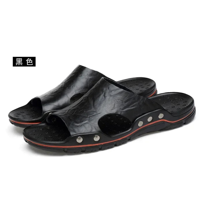 Sandals Men's Leather  Classic Summer Men Slippers Soft Original Sandals Real Leather Slippers Men Roman Outdoor Leather Slides