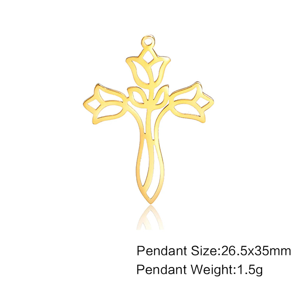 Wholesale Stainless Steel Tree-Shaped Crosses Charms For Jewelry Making Diy Necklace Earrings Pendants Accessories 34x56mm