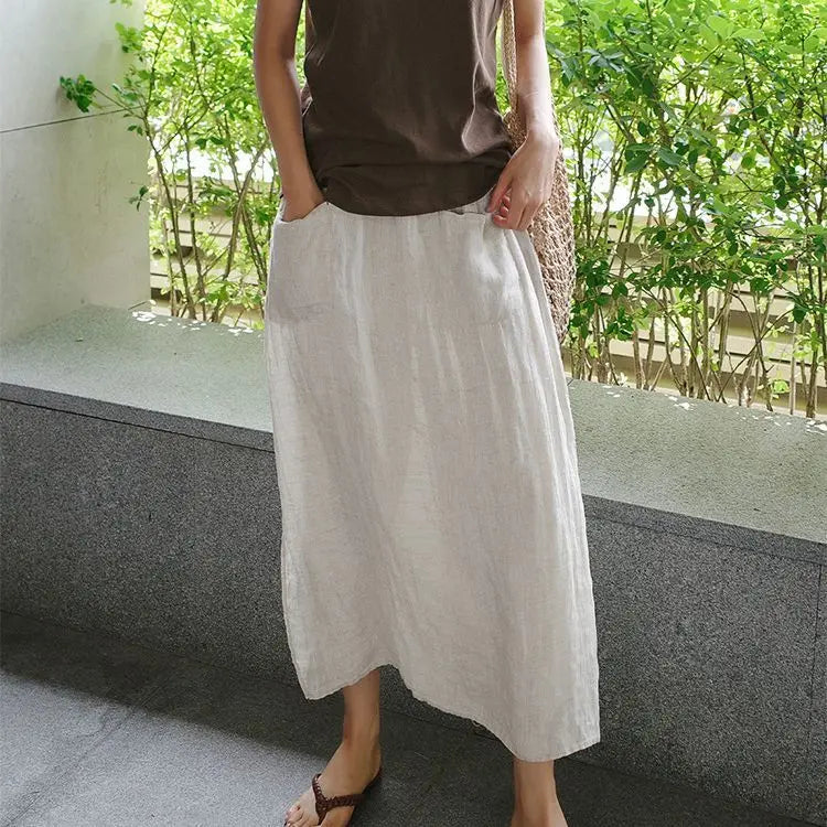 Linen large slit skirt and pants one-piece women's spring and summer loose oversized casual cropped pants