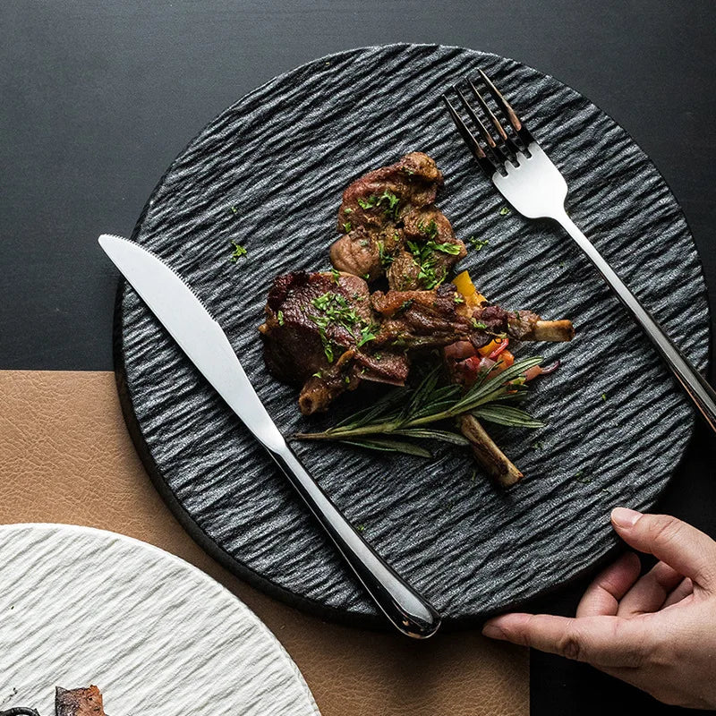 Main Dish Tableware Rock Plate  Stone Grain Ceramic Western Food Steak Plate Japanese Plate Home Western Food Display Tray