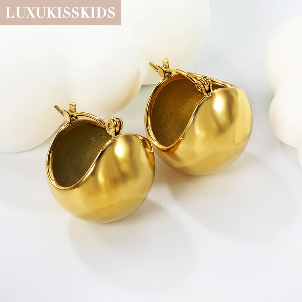 LUXUKISSKIDS Minimalist Gold/Silver Plated Chunky Ball Stud Earrings for Women/Man Thick Bold Sphere Dome Post Round Earring New