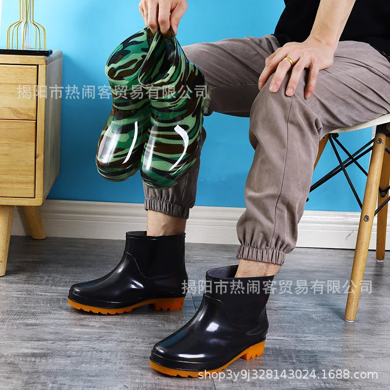 Luding Short Boots Black Men's Rain Shoes Food Factory Dustproof White Work Shoes Kitchen Yellow Rubber Shoes Camouflage Water S