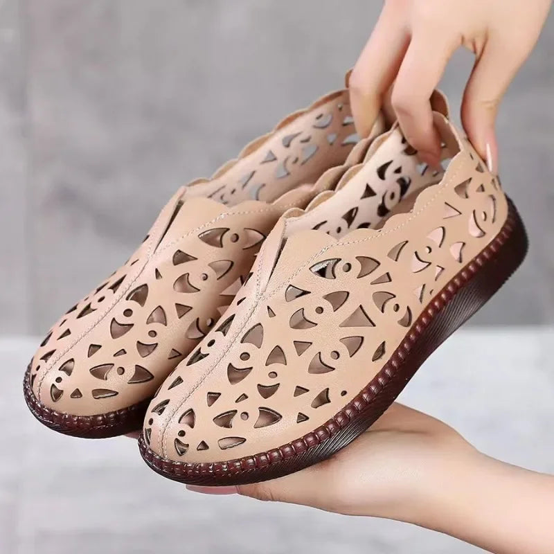 Women's Fashion Flat Sandals Spring New Round Head Deep Hollow Soft Sole Anti-slip Wear-resistant Low-top Shoes