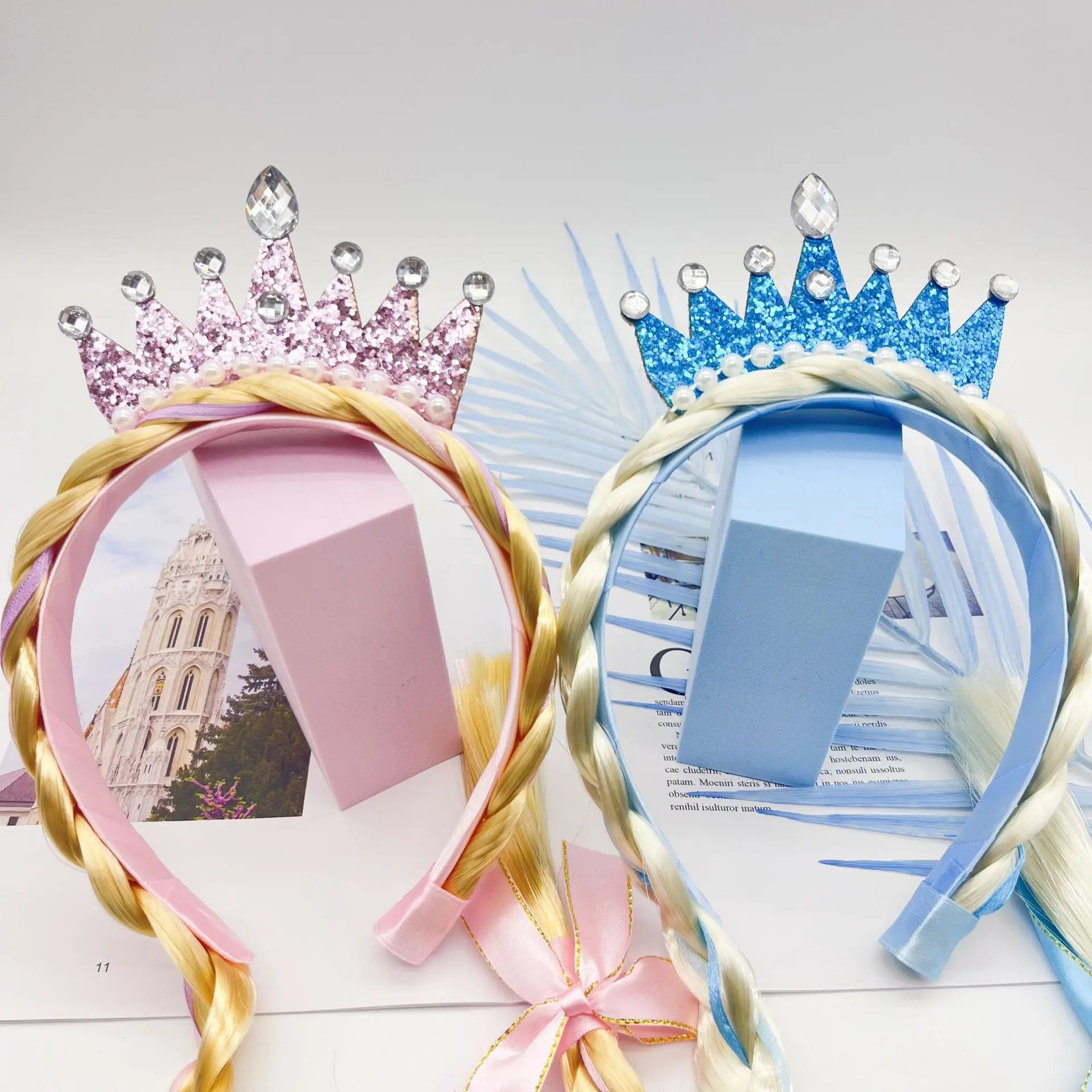 Girls Crown Headpiece Cosplay Princess Halloween Party Costumes Headband Wig Kawaii Headwear Kids Birthday Gifts