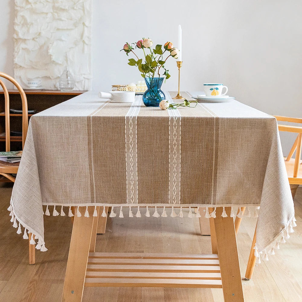Battilo Linen Cotton Tablecloth Round Rectangular Table Cloth Waterproof Table Cover for Dining Coffee Table Kitchen Decoration