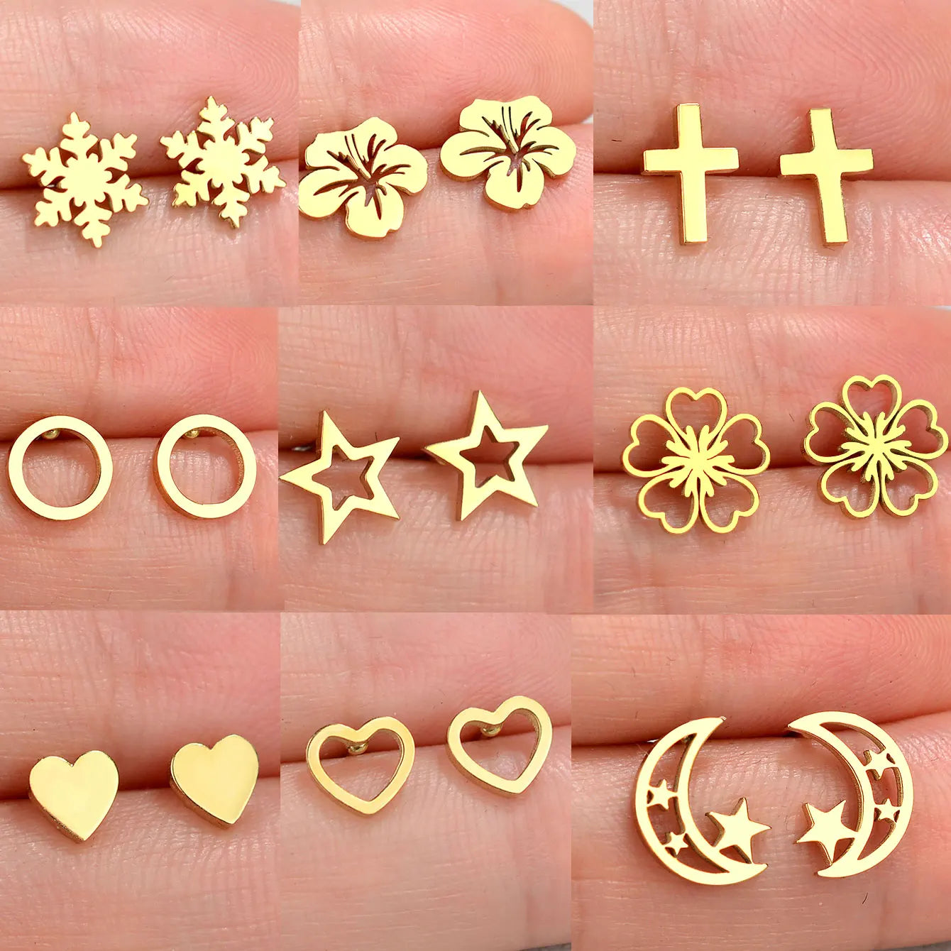 Minimalist Stainless Steel Earings Mini Heart Star Geometric Stud Earrings For Women Cute Cat Dog Flower Leaf Earrings Jewelry